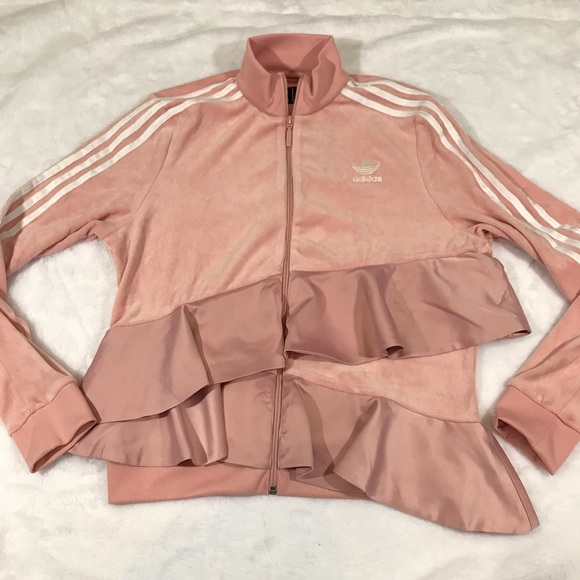 NWT ADIDAS J KOO track jacket pink white ruffle L - Picture 2 of 8